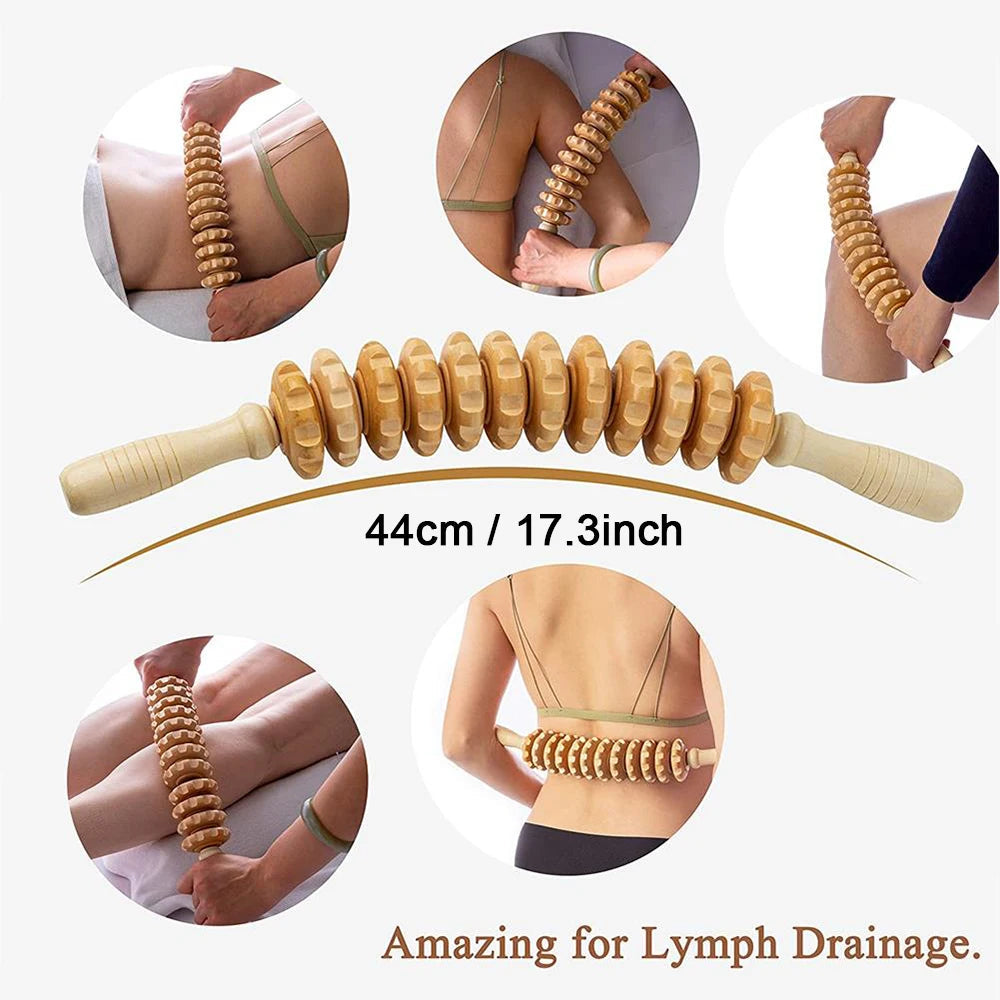 Wood Massage Roller Wood Therapy Massage Tools Body Roller Cellulite Roller Fascia Blaster Wooden Massager for Lymphatic Drainage, Maderoterapia, Pain Relief(Curved)