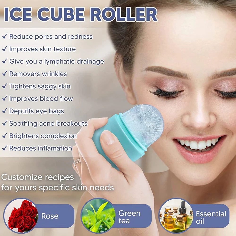 Ice Roller for Face Eyes and Neck Ice Cube Mold Beauty Skin Care Gua Sha Tools Brightens Skin Reusable Facial Treatment Tools