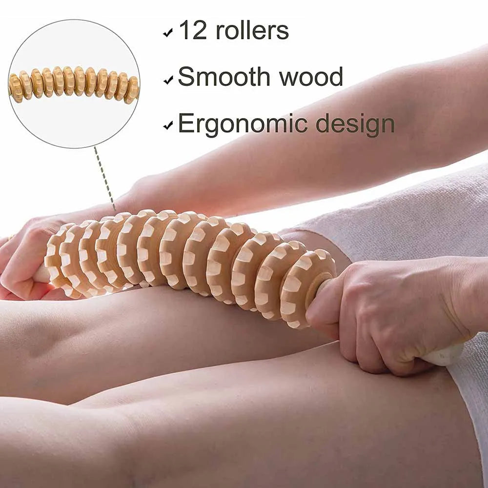 Wood Massage Roller Wood Therapy Massage Tools Body Roller Cellulite Roller Fascia Blaster Wooden Massager for Lymphatic Drainage, Maderoterapia, Pain Relief(Curved)