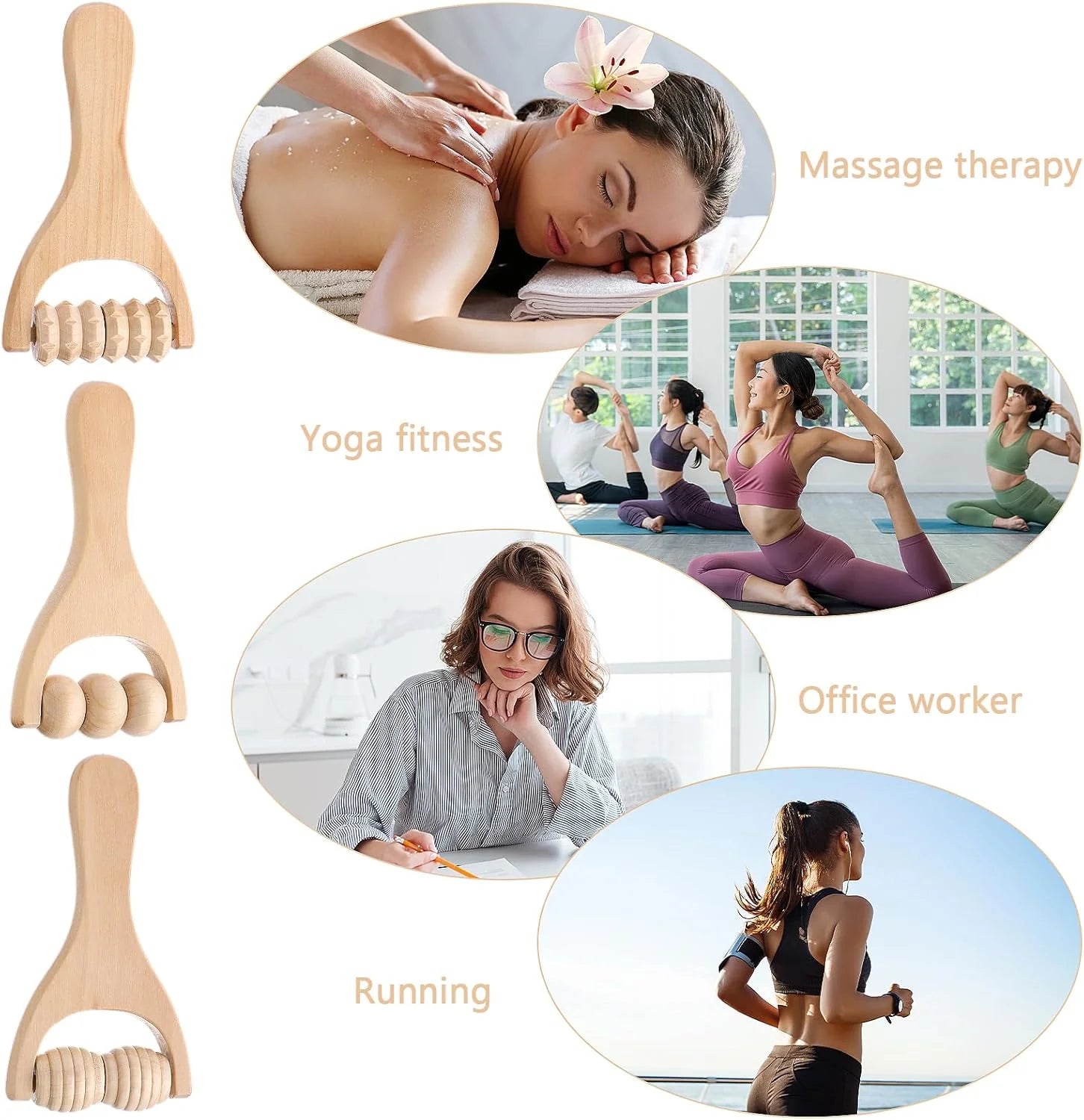3Pcs Wooden Hand Massage Roller, Muscle Roller Stick, Manual Wood Therapy Massage Tools Massager Roller, for Relaxes Thigh, Leg, Hands Full Body Muscle Men Women
