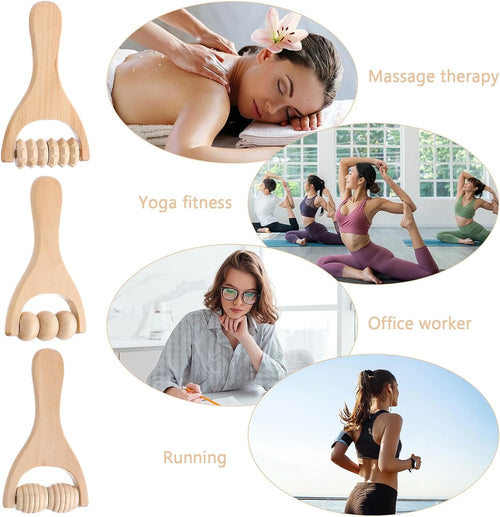 3Pcs Wooden Hand Massage Roller, Muscle Roller Stick, Manual Wood Therapy Massage Tools Massager Roller, for Relaxes Thigh, Leg, Hands Full Body Muscle Men Women